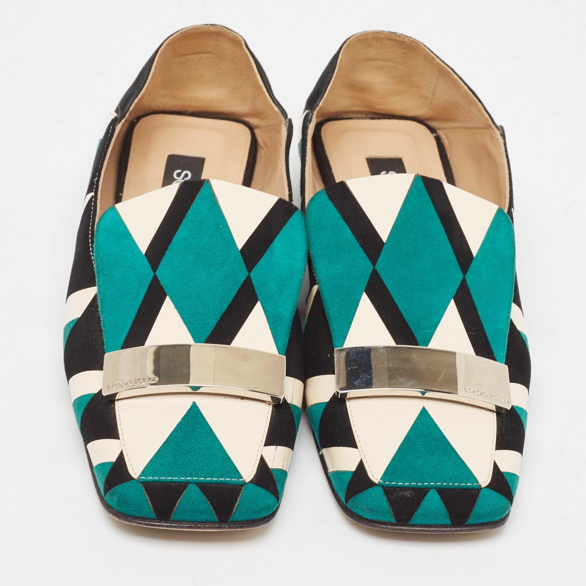 Noir Sergio Rossi - Mules plates en daim multicolores, taille 36 en vente