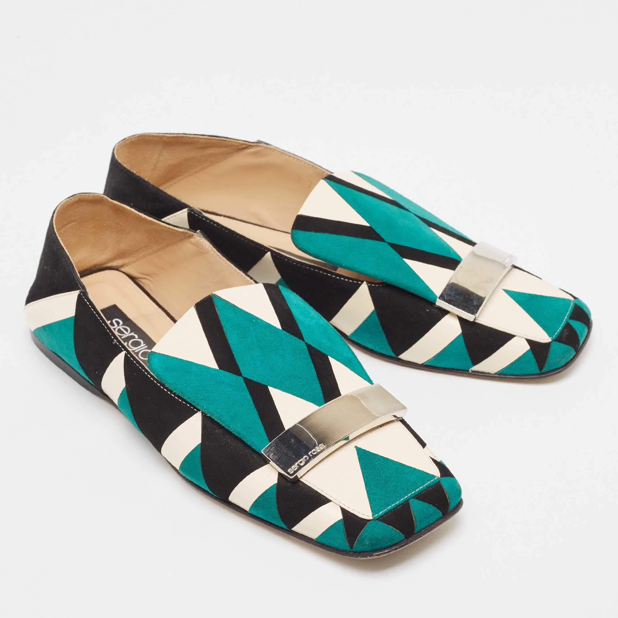 Sergio Rossi - Mules plates en daim multicolores, taille 36 Bon état - En vente à Dubai, Al Qouz 2