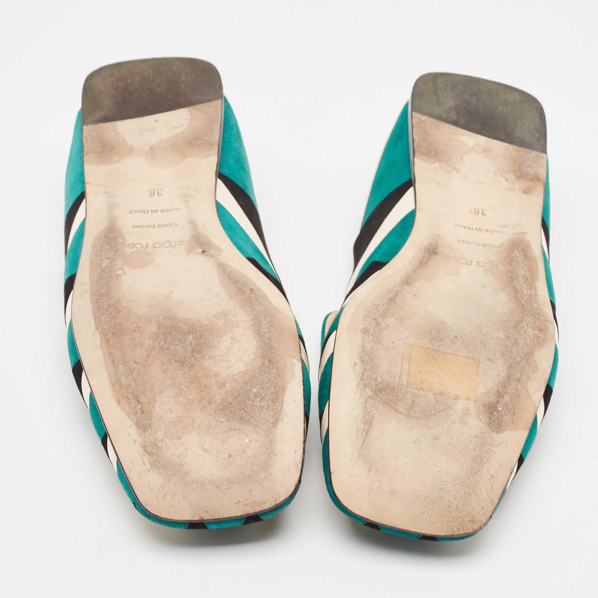 Sergio Rossi - Mules plates en daim multicolores, taille 36 en vente 1