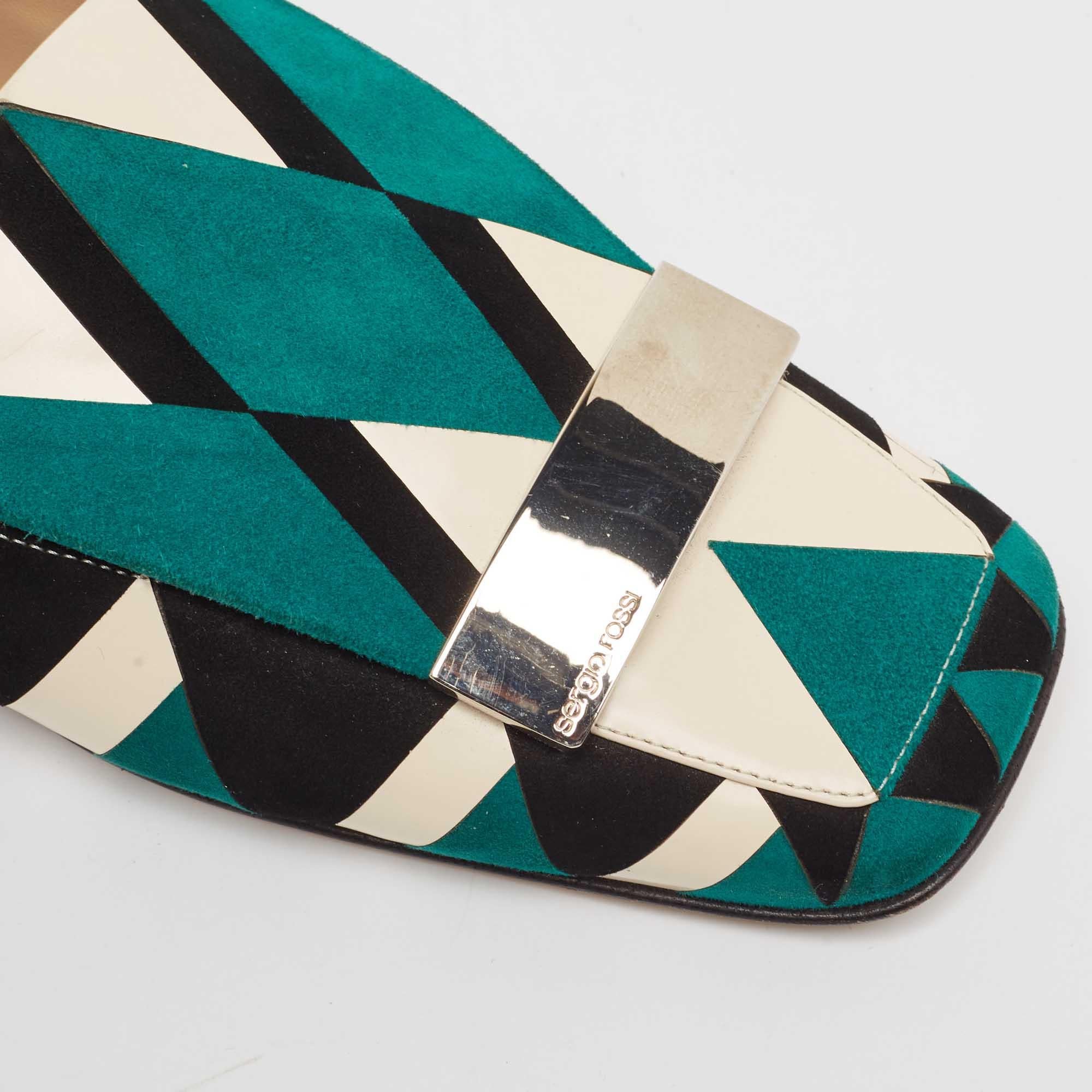 Sergio Rossi - Mules plates en daim multicolores, taille 36 en vente 2