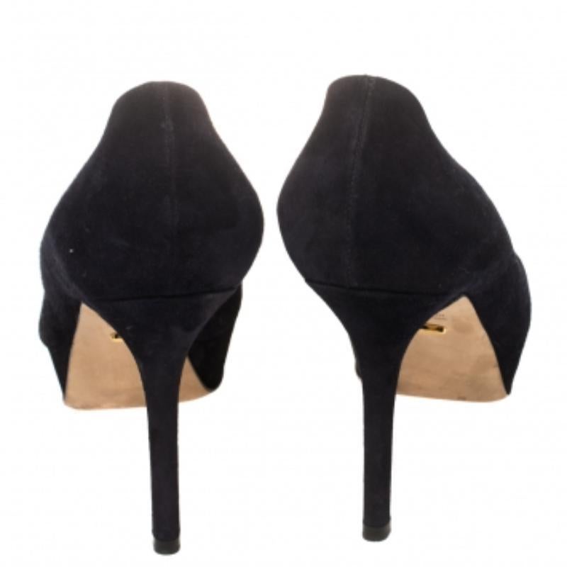 Black Sergio Rossi Navy Blue Suede Peep Toe Platform Pumps Size 38.5 For Sale