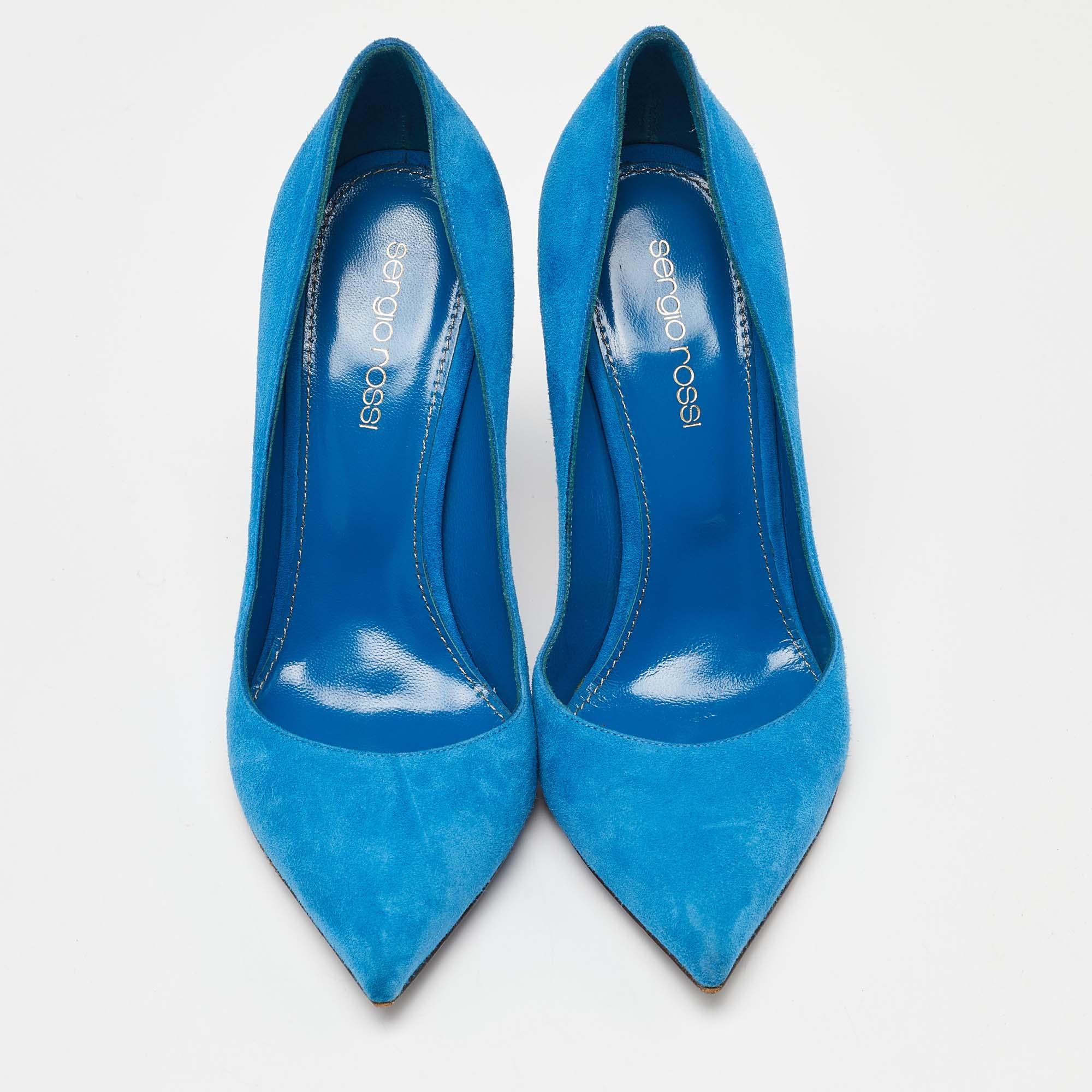 Bleu Sergio Rossi escarpins à bout pointu en daim bleu marine, taille 36,5 en vente
