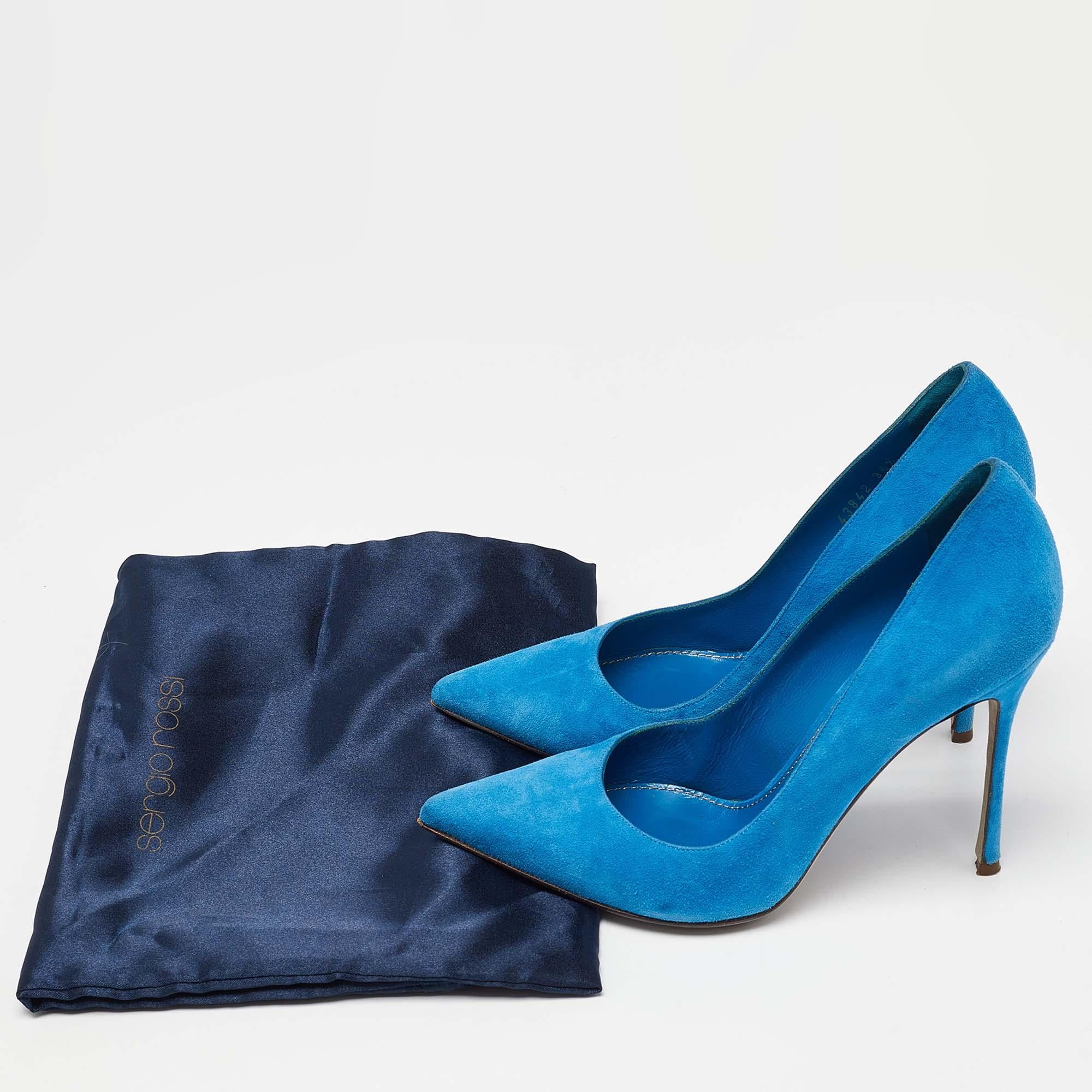 Sergio Rossi escarpins à bout pointu en daim bleu marine, taille 36,5 en vente 4
