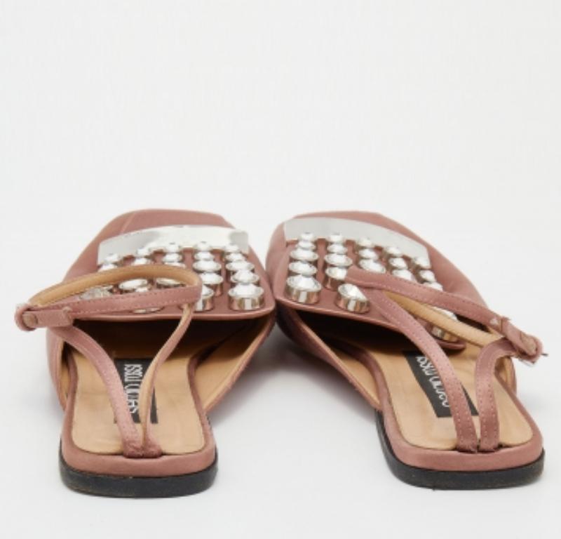 Sergio Rossi Old Rose Satin Crystal Embellished Ankle Strap Flats Size 36 For Sale 1