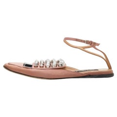 Sergio Rossi Old Rose Satin Crystal Embellished Ankle Strap Flats Size 36
