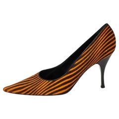 Sergio Rossi Naranja/Marrón Stripes Print Pony Hair Pointed Toe Pumps Size 41