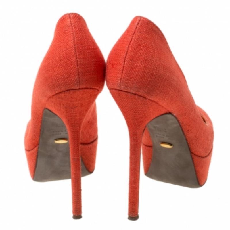 Sergio Rossi Orange Canvas Plateau Pumps Größe 36,5 aus Segeltuch Damen im Angebot