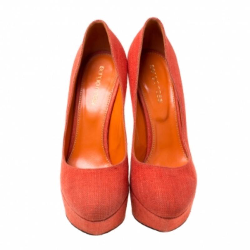 Sergio Rossi Orange Canvas Plateau Pumps Größe 36,5 aus Segeltuch im Angebot 1