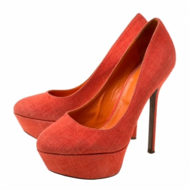 Sergio Rossi Orange Canvas Plateau Pumps Größe 36,5 aus Segeltuch im Angebot 2