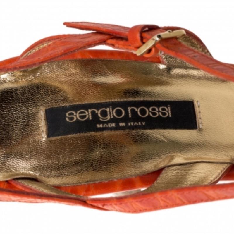 Sergio Rossi Orange Croc Embossed Leather Slingback Sandals Size 40 For Sale 2