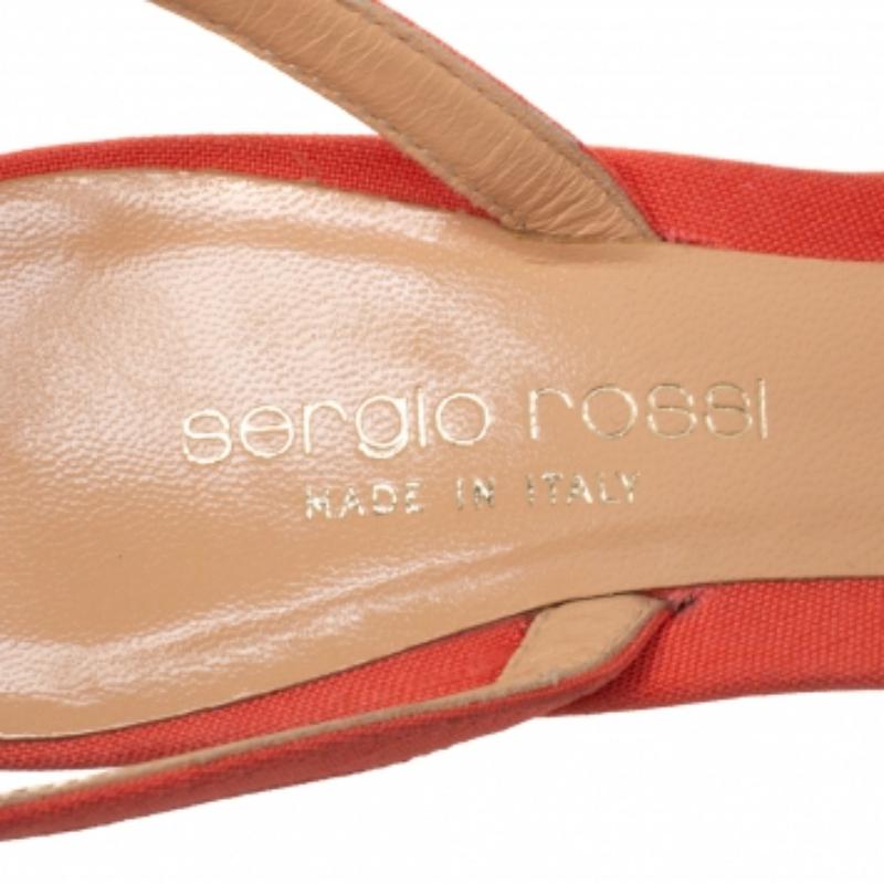 Women's Sergio Rossi Orange Embroidered Strap Sandals Size 37.5 For Sale