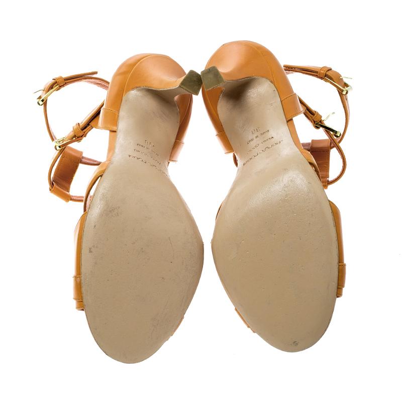 Sergio Rossi Orange Leather Cross Strap Peep Toe Sandals Size 38 2