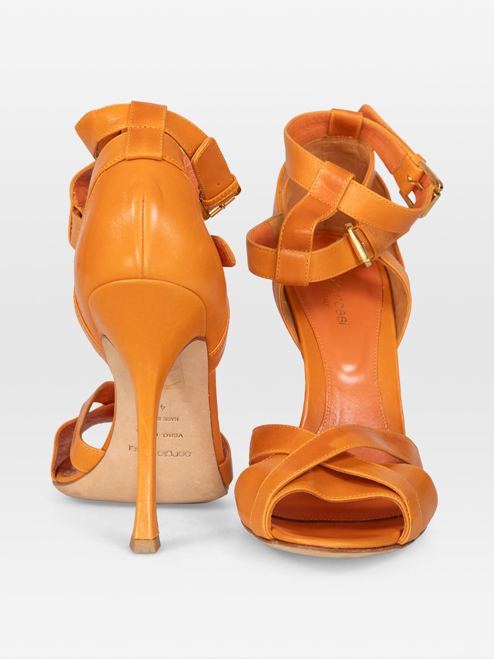Sergio Rossi Orange Leder Peep Toe Heels Größe IT 40 im Zustand „Gut“ im Angebot in London, GB