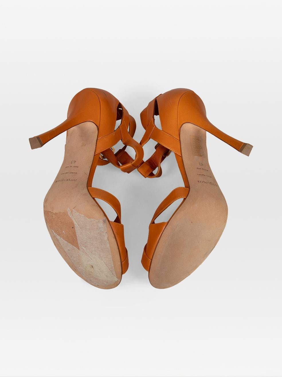 Sergio Rossi Orange Leder Peep Toe Heels Größe IT 40 Damen im Angebot