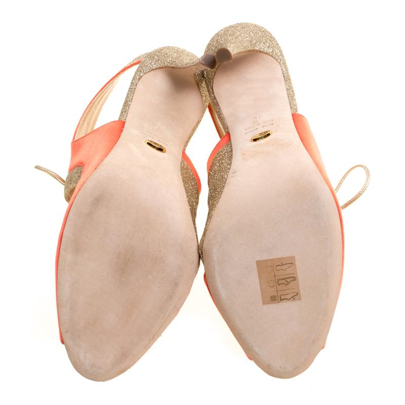 Sergio Rossi Orange Satin And Glitter Yin Yang Lace Up Sandals Size 39 Damen