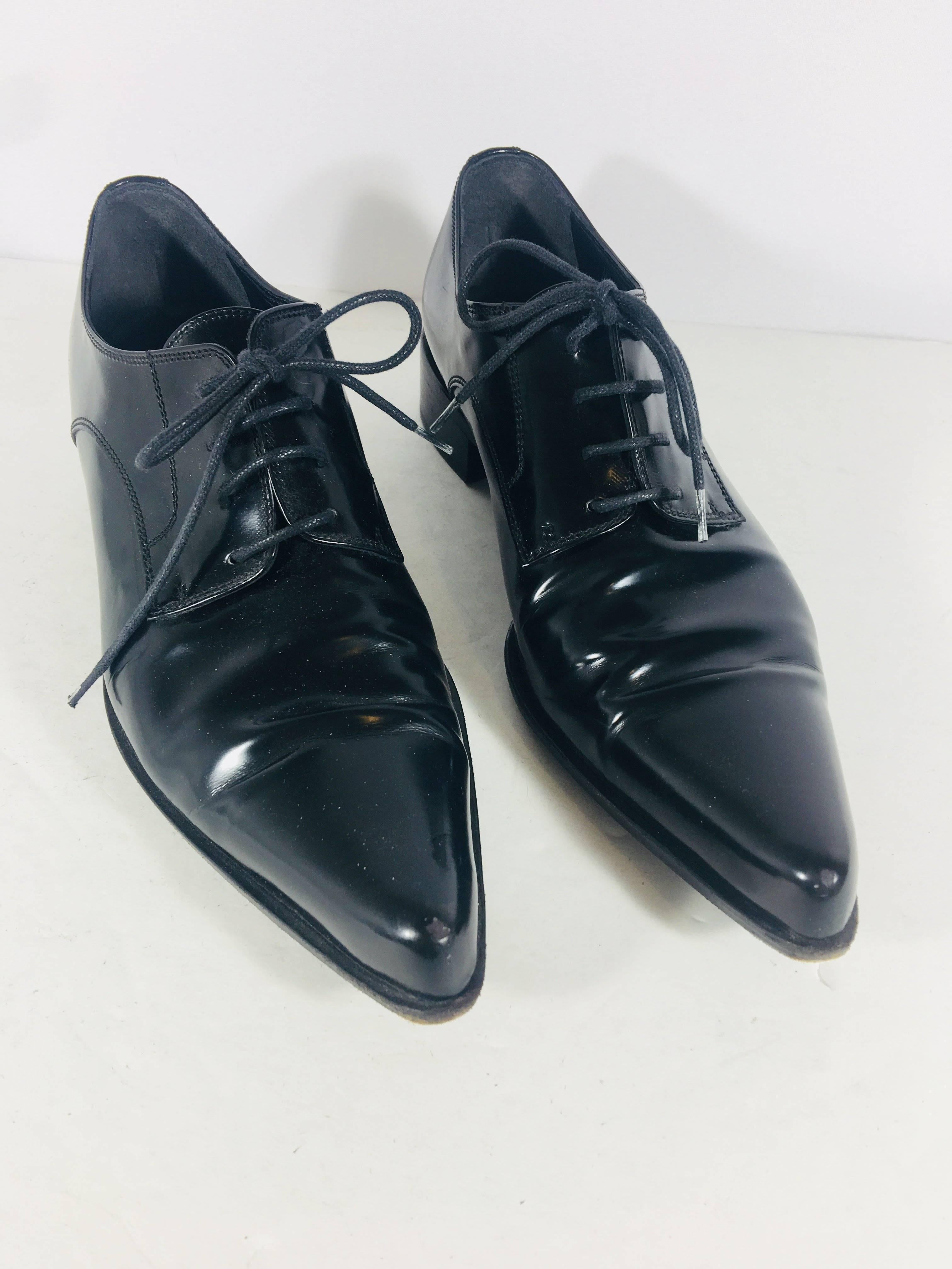 Sergio Rossi Lace up Pointed Toe Patent Leather Oxfords