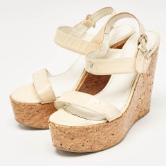 Sergio Rossi Patent Leather Ankle Strap Cork Platform Wedge Sandals Size 38