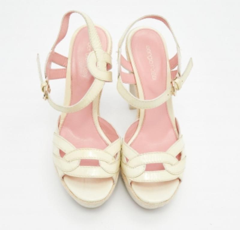 Women's Sergio Rossi Patent Leather Platform Espadrille Ankle Strap Sandals Size 39 For Sale