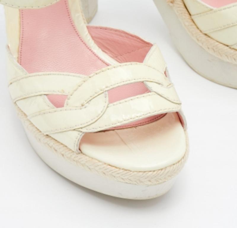Sergio Rossi Patent Leather Platform Espadrille Ankle Strap Sandals Size 39 For Sale 1