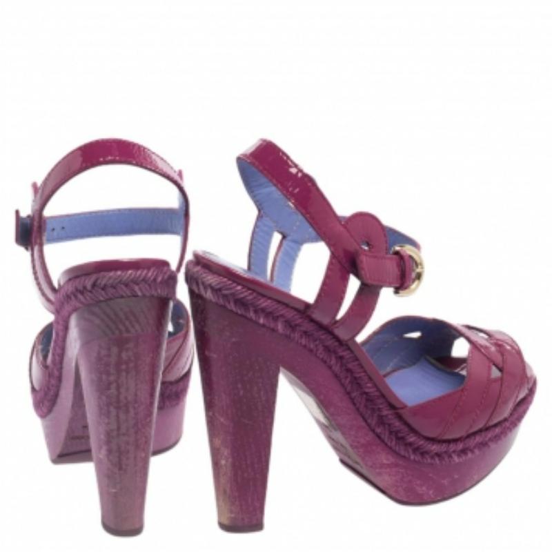Sergio Rossi Patent Leather Wooden Platform And Heel Ankle Strap Sandals Size 36 For Sale 3