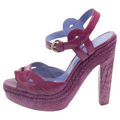 Sergio Rossi Patent Leather Wooden Platform And Heel Ankle Strap Sandals Size 36