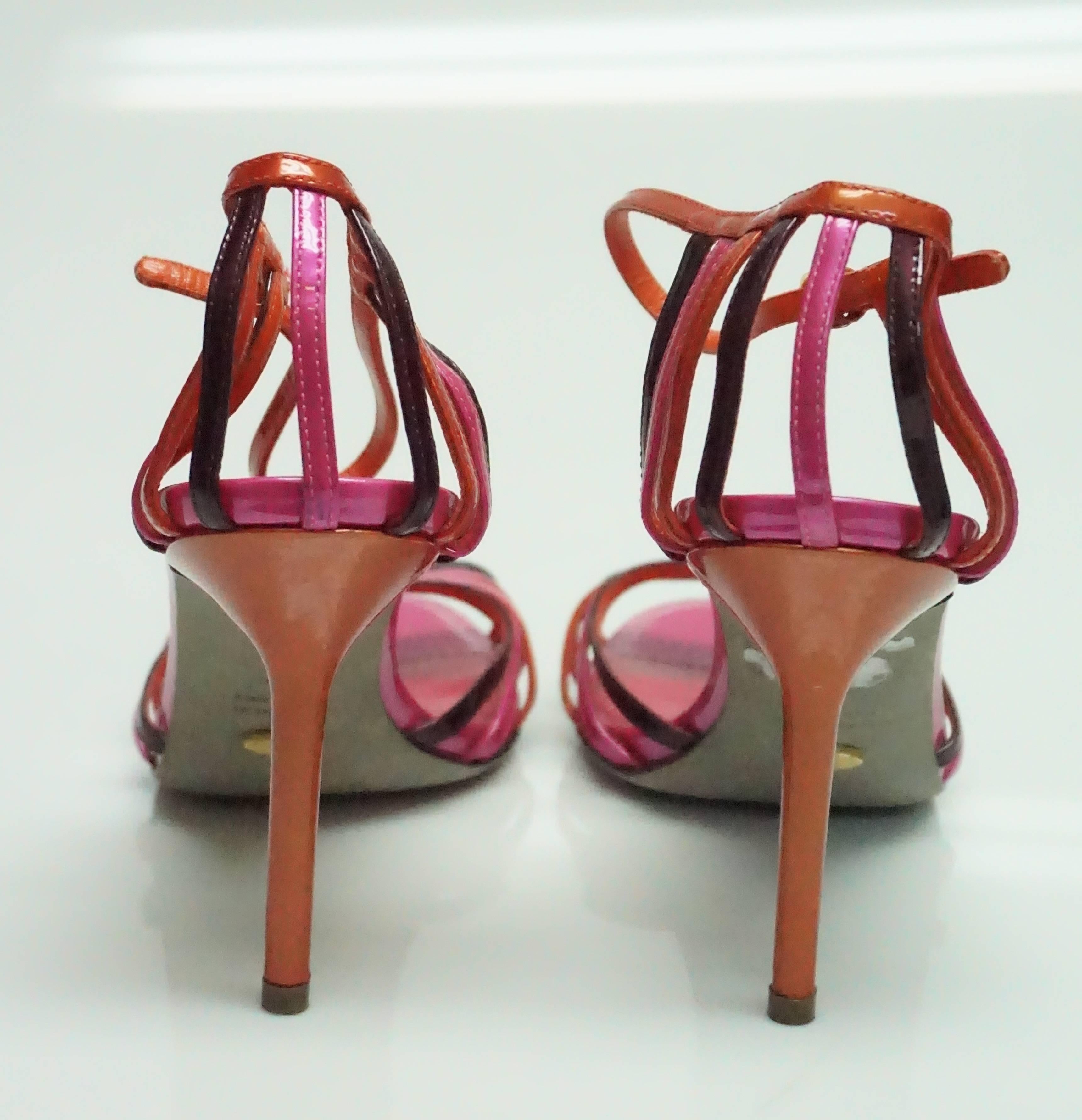 Women's Sergio Rossi Pink and Orange Patent Strappy Sandal 