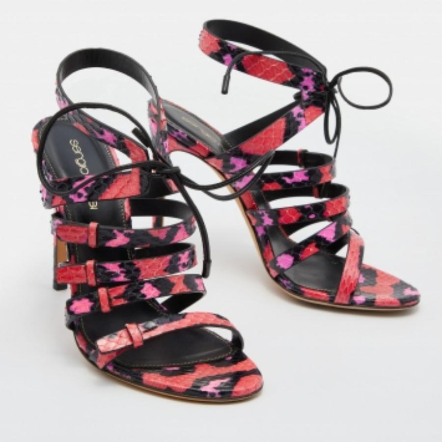 Sergio Rossi - Sandales à lanières en cuir python rose/noir à nouer à la cheville - Taille 36 Bon état - En vente à Dubai, Al Qouz 2