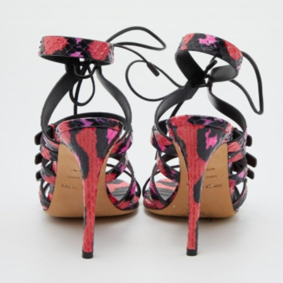 Sergio Rossi - Sandales à lanières en cuir python rose/noir à nouer à la cheville - Taille 36 en vente 1