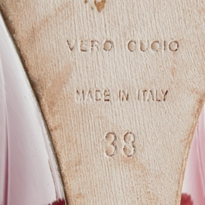 Sergio Rossi Sandali con zeppa in pelle e vernice rosa/bronzo taglia 38 in vendita 3