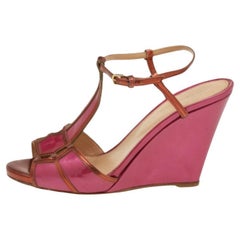 Sergio Rossi Sandali con zeppa in pelle e vernice rosa/bronzo taglia 38