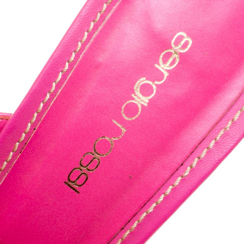 Sergio Rossi Pink Leather Peep Toe Platform Slides Size 38 2