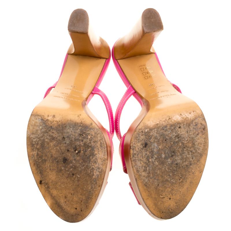 Sergio Rossi Pink Leather Peep Toe Platform Slides Size 38 3