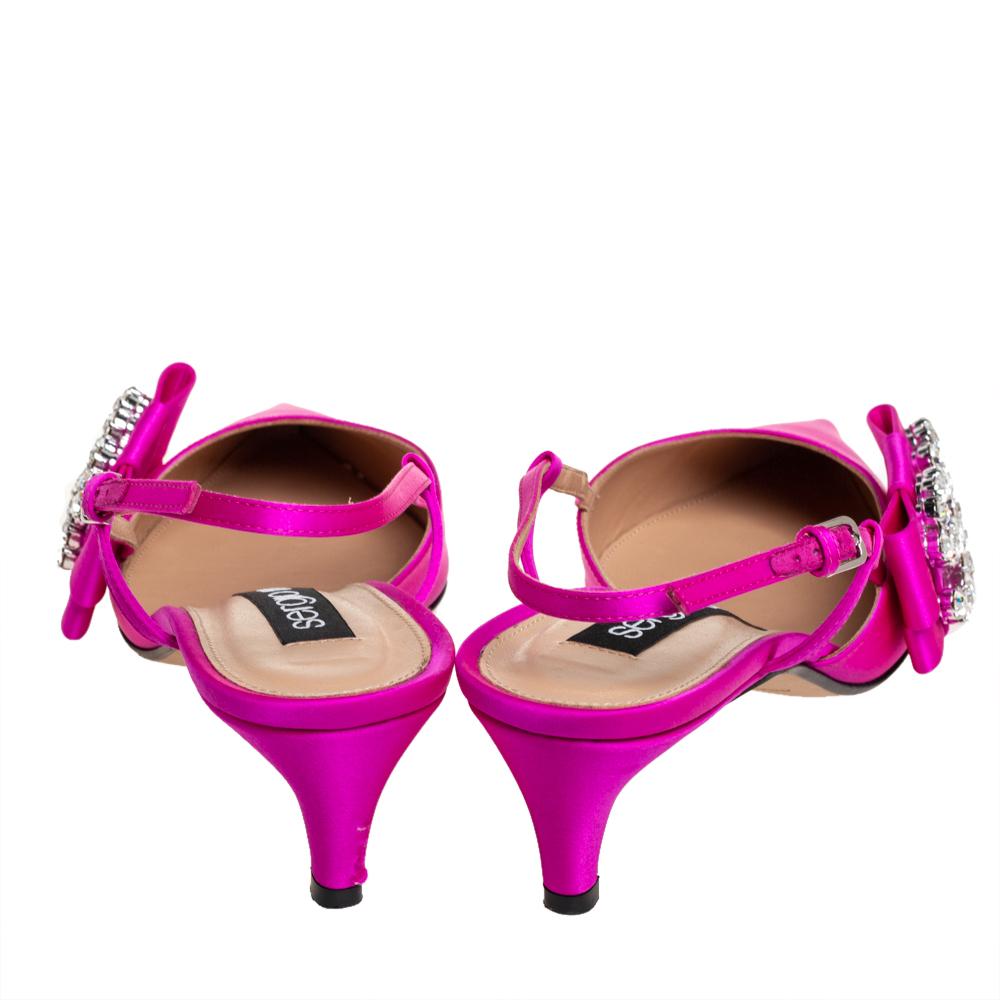 Sergio Rossi Pink Satin Sr Icona Slingback Sandals Size 38.5 In Good Condition In Dubai, Al Qouz 2