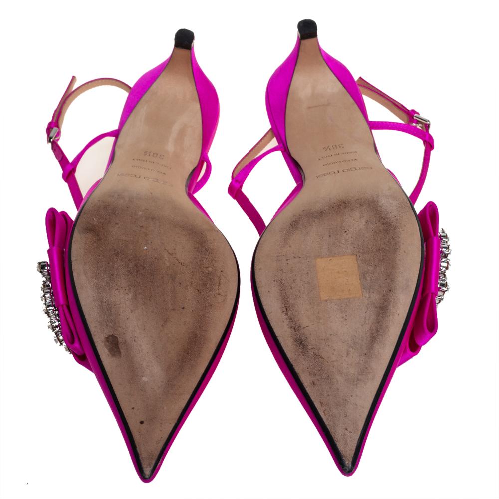 Women's Sergio Rossi Pink Satin Sr Icona Slingback Sandals Size 38.5