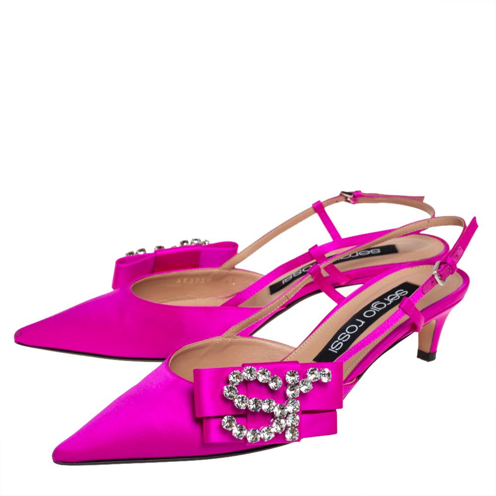 Sergio Rossi Pink Satin Sr Icona Slingback Sandals Size 38.5 1