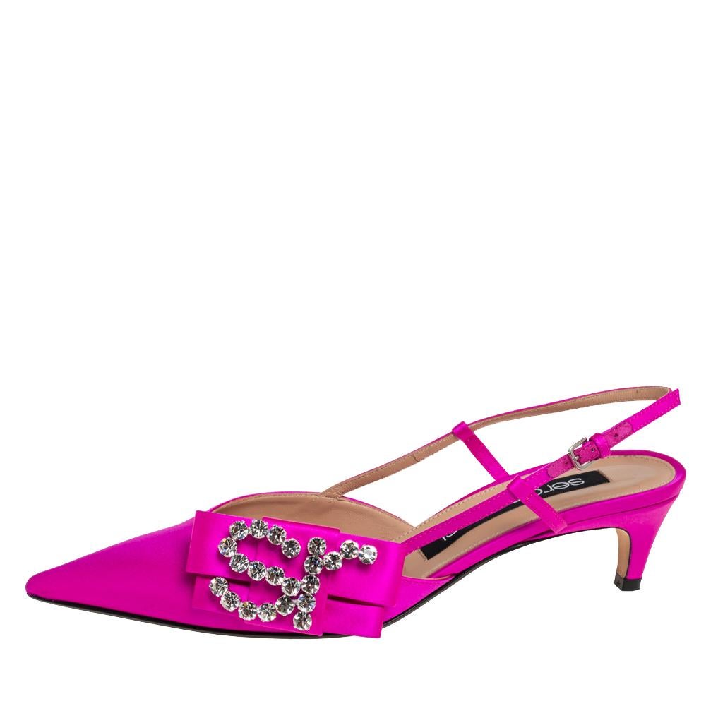 Sergio Rossi Pink Satin Sr Icona Slingback Sandals Size 38.5 2