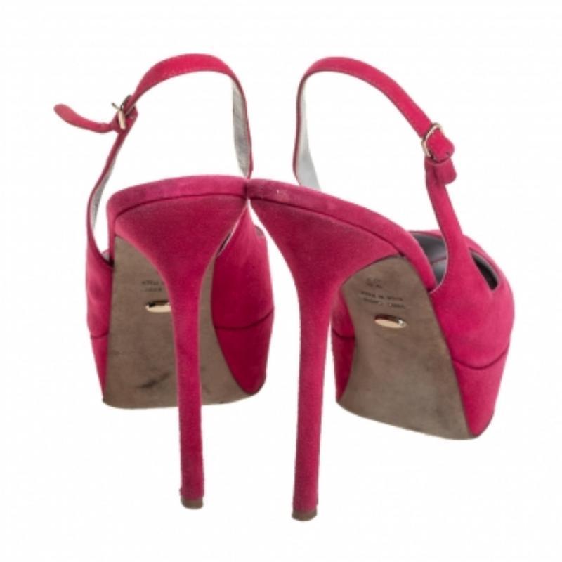 Sergio Rossi Pink Suede Cachet Peep Toe Platform Slingback Sandals Size 39 For Sale 1