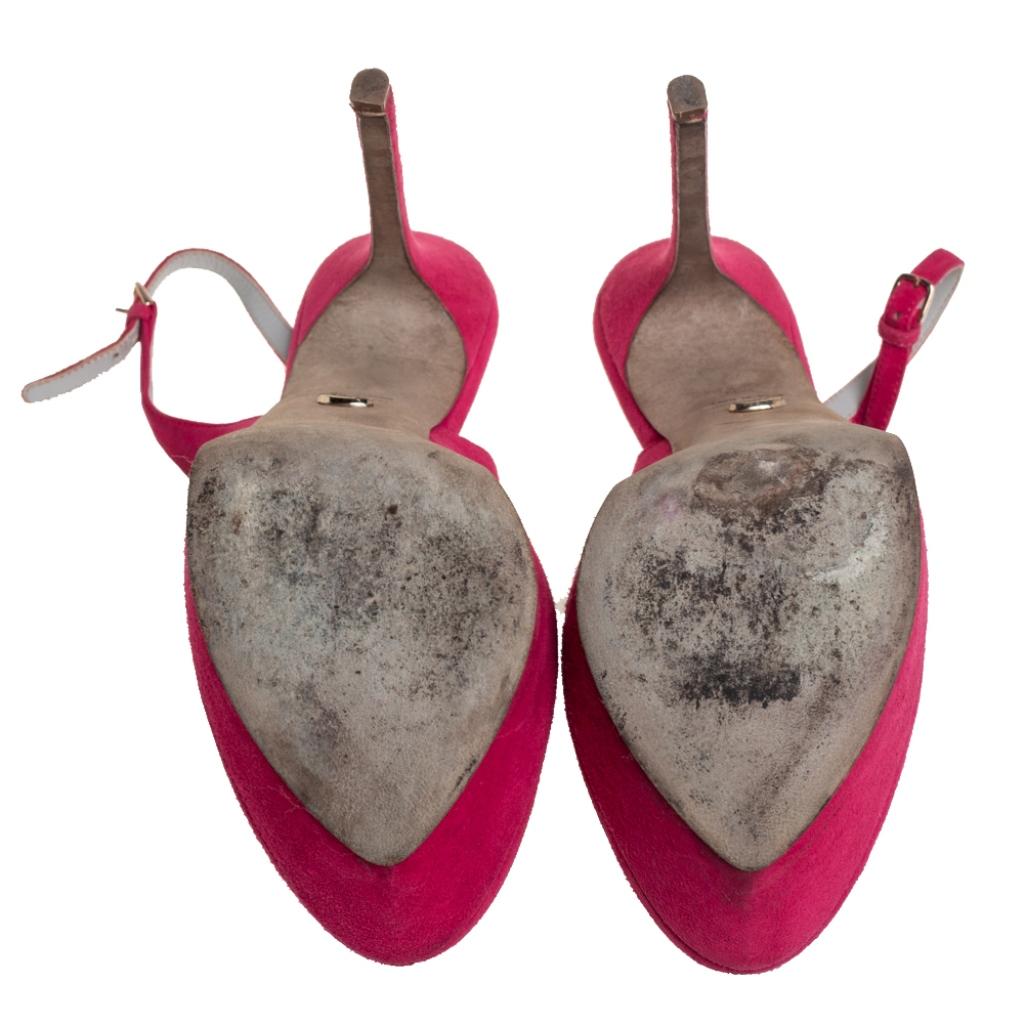 Women's Sergio Rossi Pink Suede Cachet Peep Toe Platform Slingback Sandals Size 39 For Sale