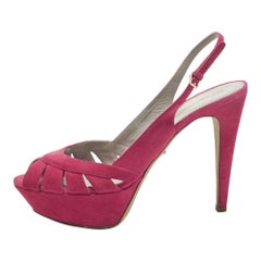 Sergio Rossi Pink Suede Platform Slingback Sandals Size 38.5