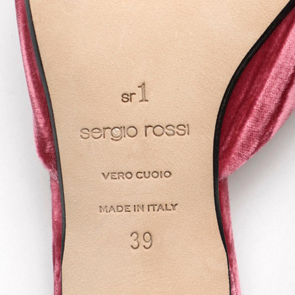 Brown Sergio Rossi pink velvet crystal embellished kitten heel mules 39