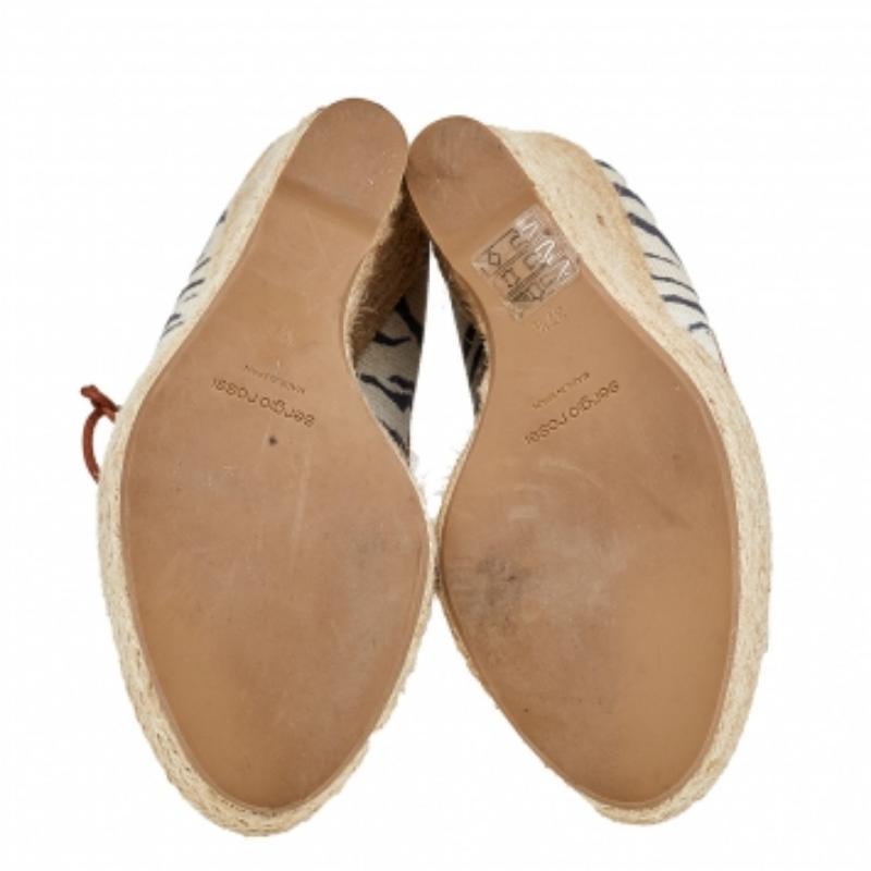 Donna Sergio Rossi - Tela stampata e pelle - Piattaforma espadrillas con zeppa, misura 37,5 in vendita