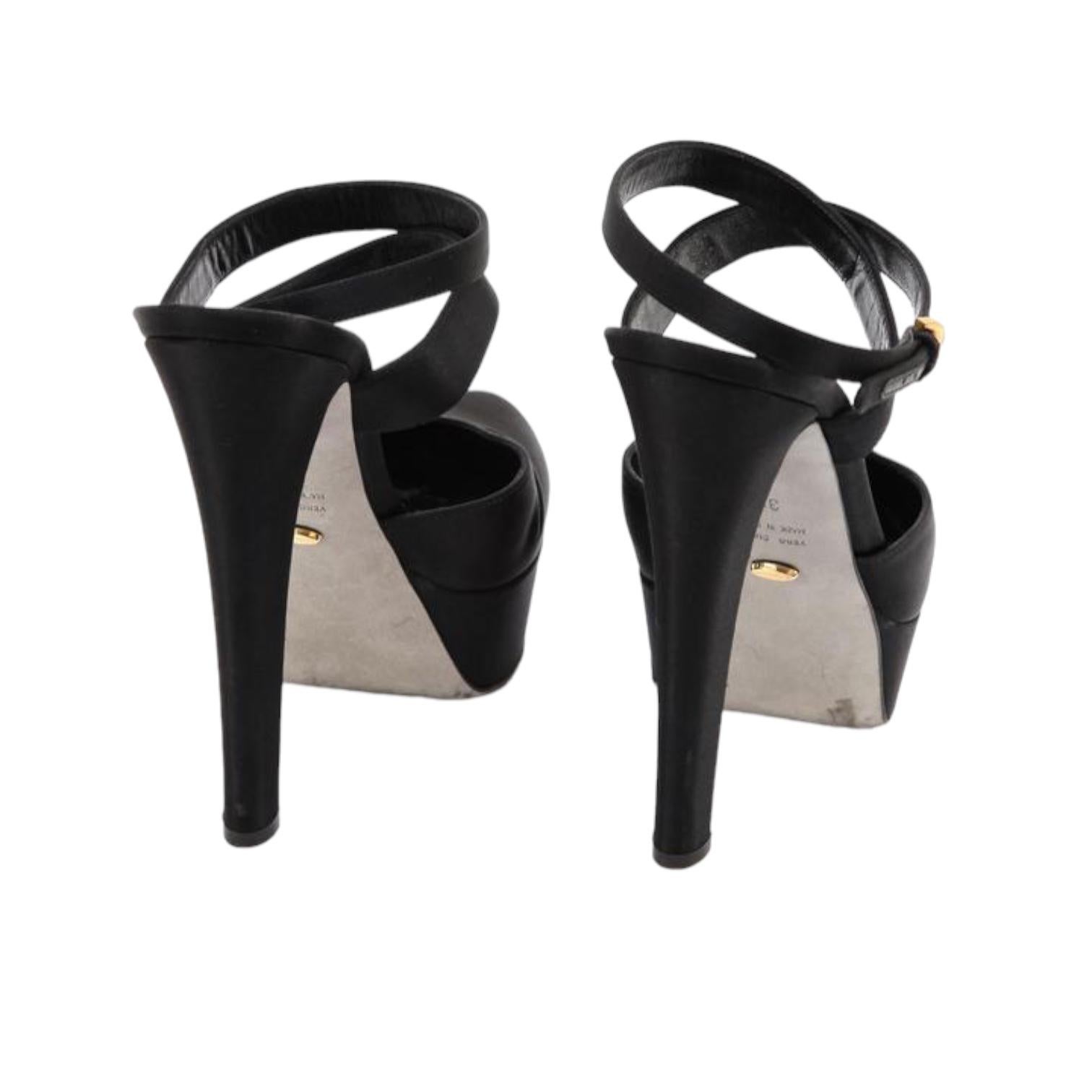 SERGIO ROSSI Escarpins Plateforme Noir Satin Pompe Cuir Milady 105mm Chaussures Cheville 38 en vente 3