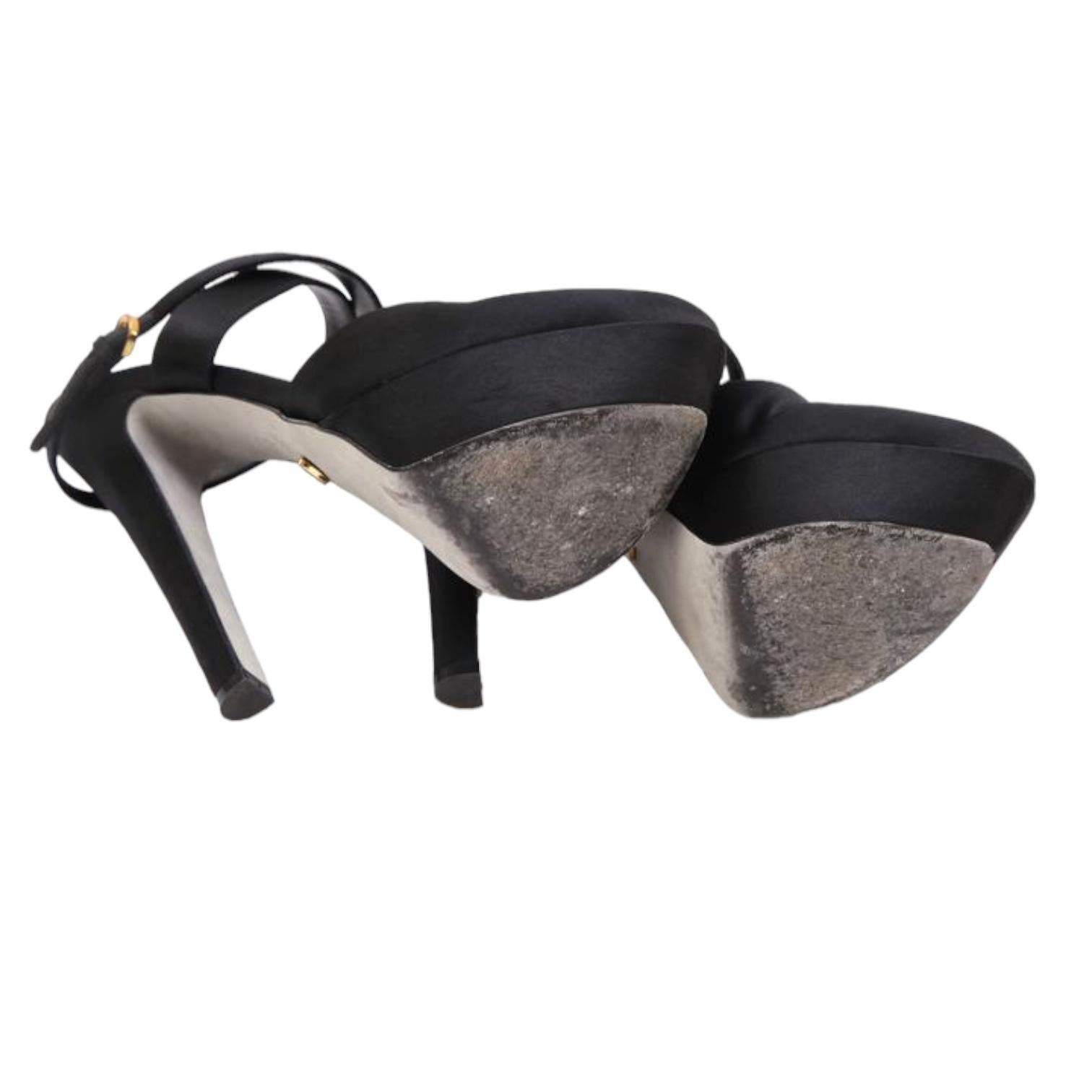 SERGIO ROSSI Escarpins Plateforme Noir Satin Pompe Cuir Milady 105mm Chaussures Cheville 38 en vente 5
