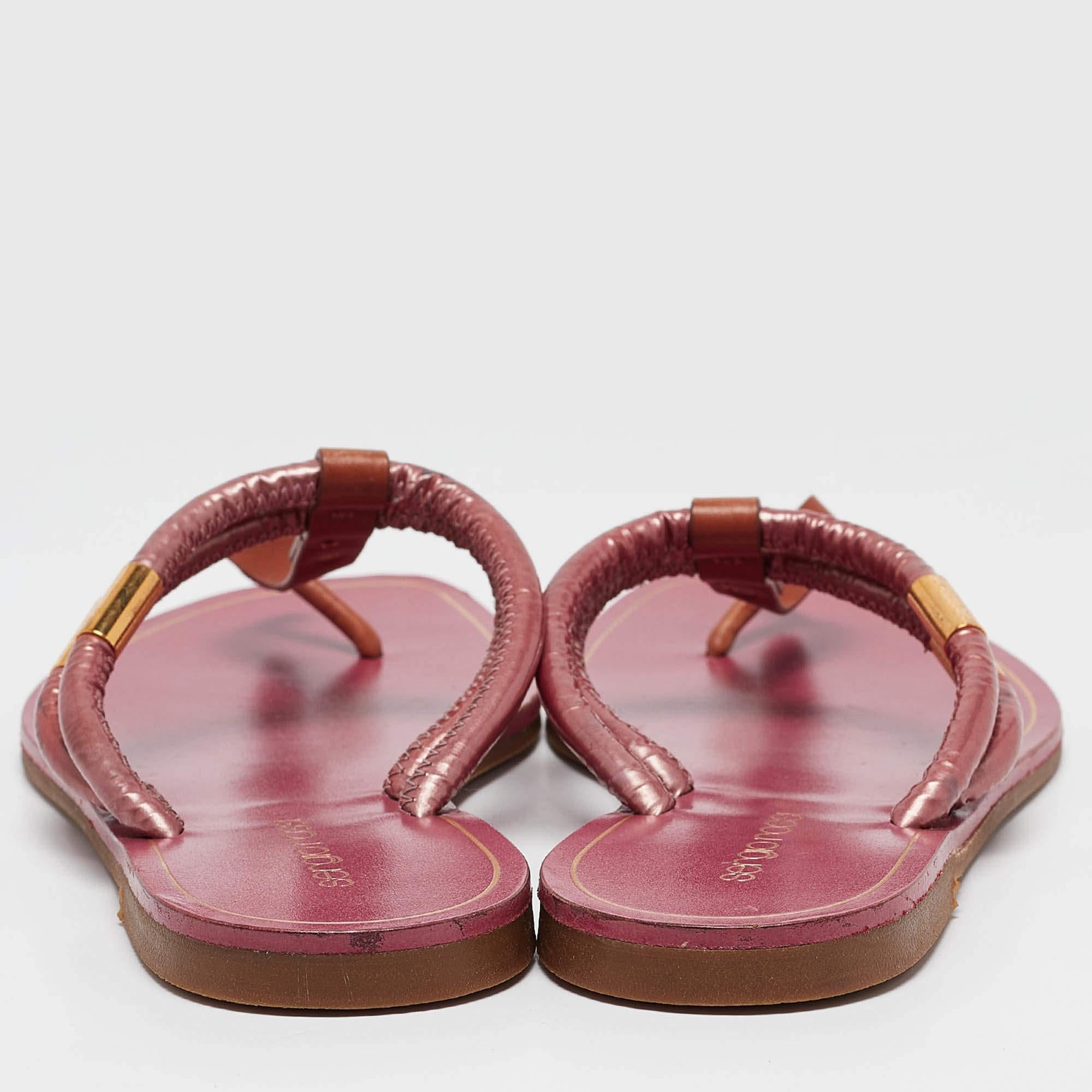 Sergio Rossi Purple/Brown Leather and PVC T Strap Flat Slides Size 39 For Sale 1