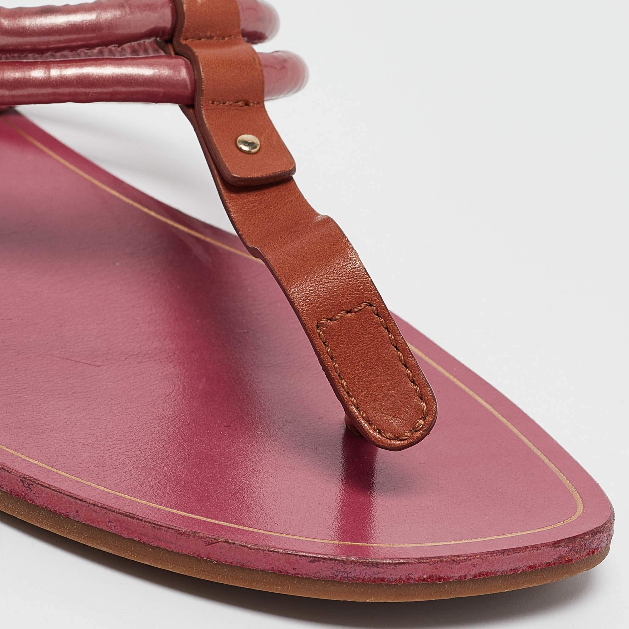 Sergio Rossi Purple/Brown Leather and PVC T Strap Flat Slides Size 39 For Sale 3