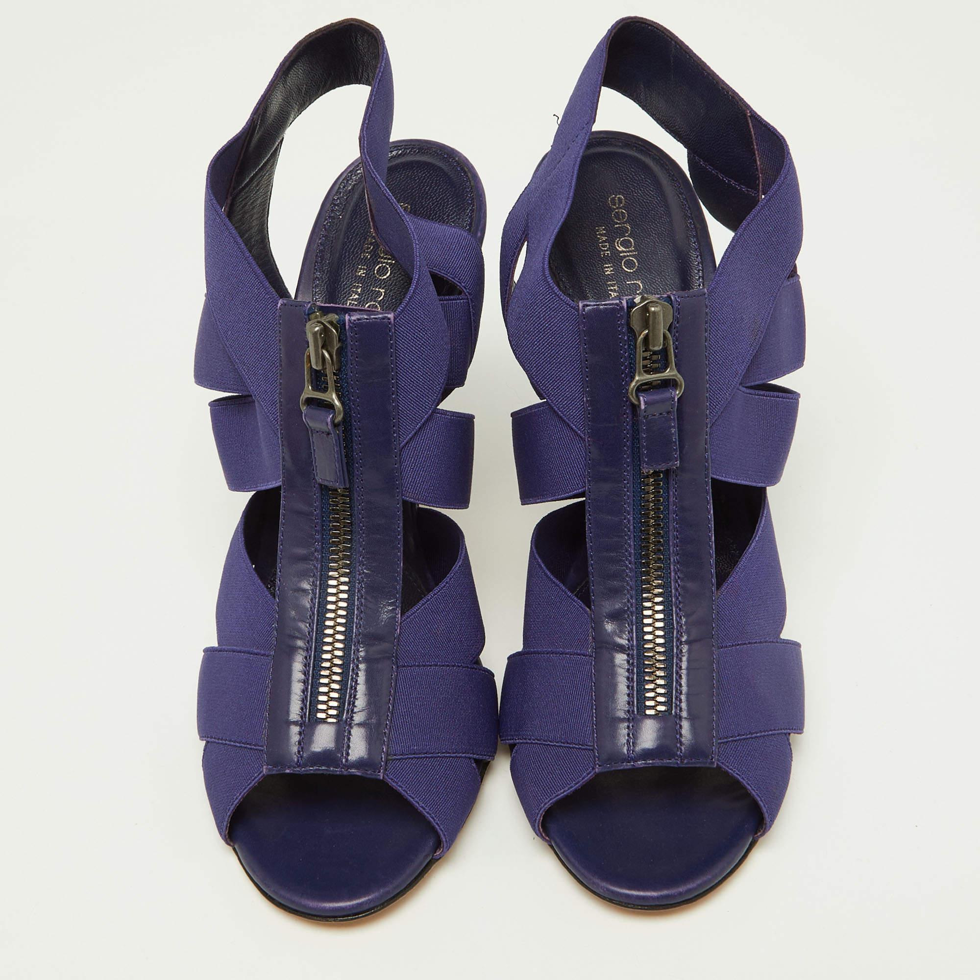 Sergio Rossi Lila Elastic und Leder Riemchensandalen mit Slingback Größe 38 (Violett) im Angebot