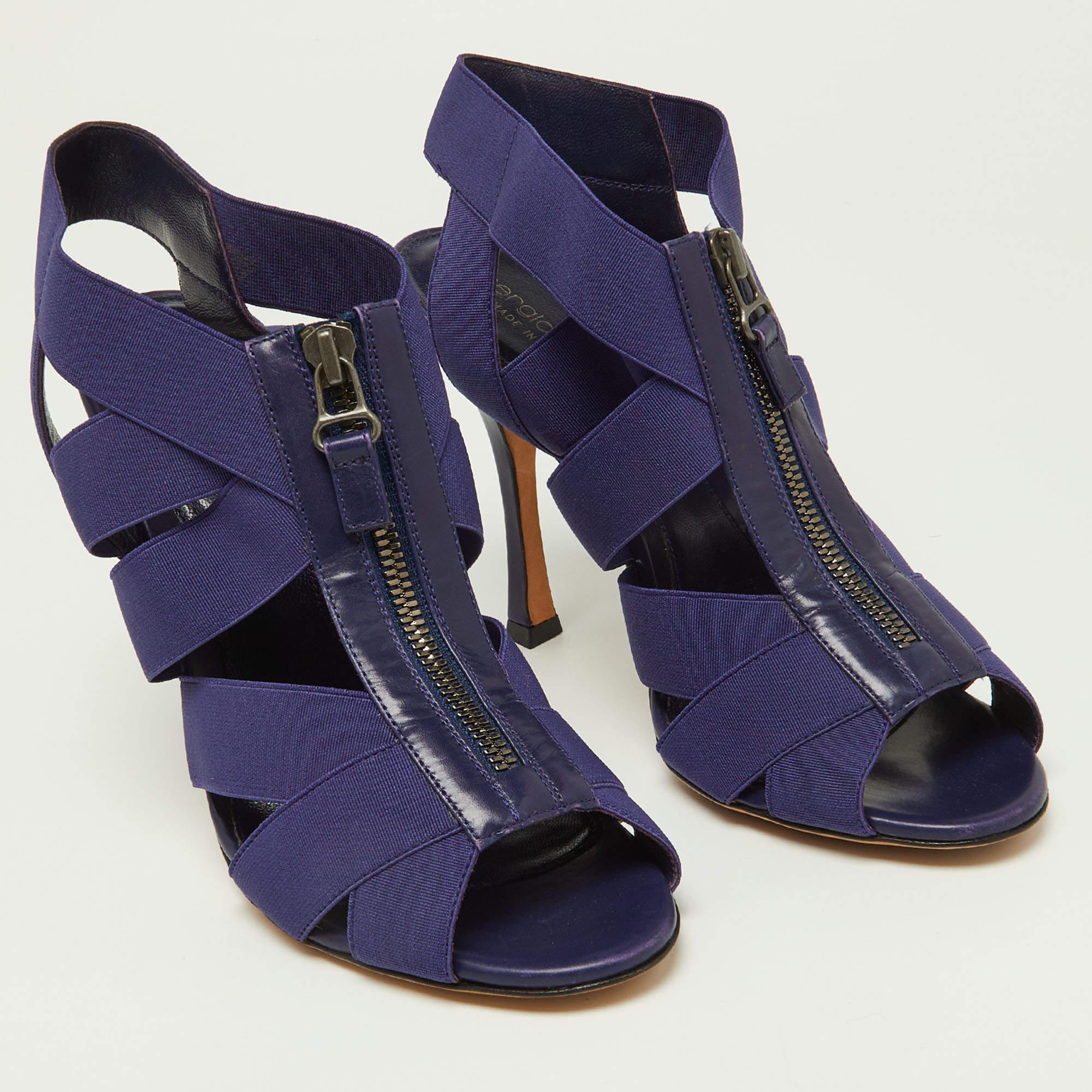 Sergio Rossi Lila Elastic und Leder Riemchensandalen mit Slingback Größe 38 im Zustand „Hervorragend“ im Angebot in Dubai, Al Qouz 2