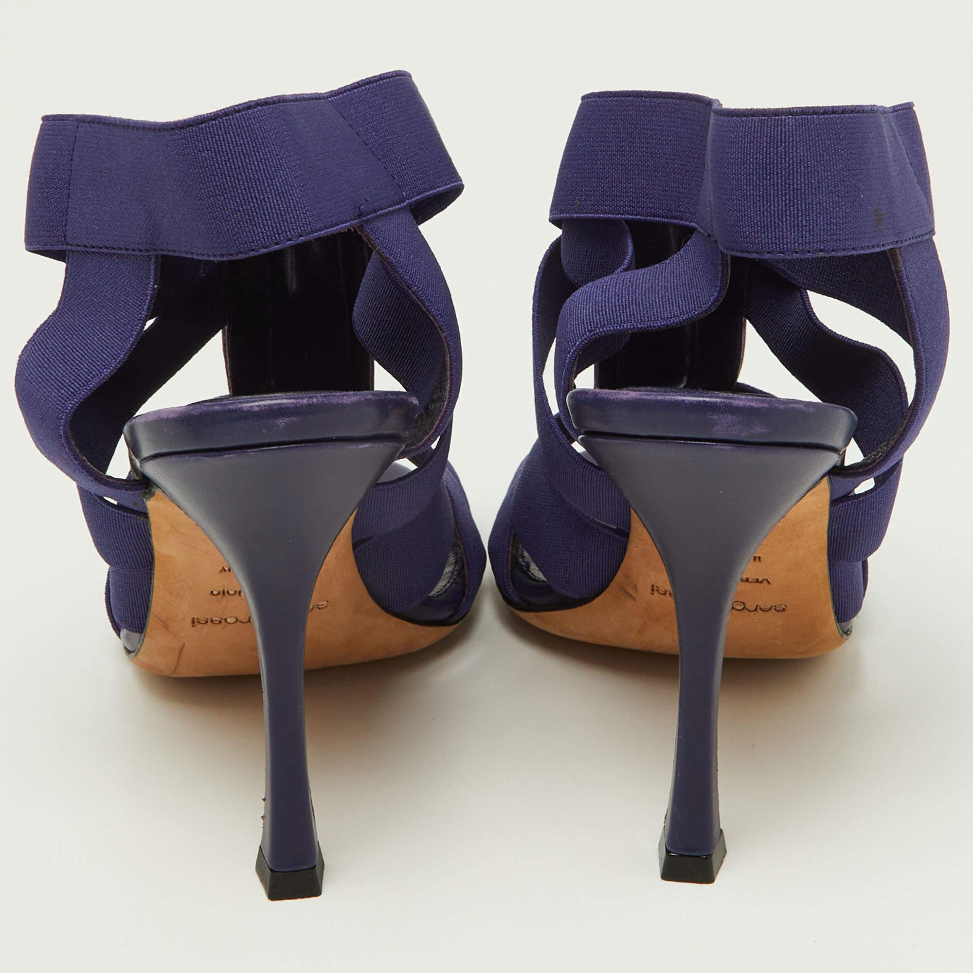 Sergio Rossi Lila Elastic und Leder Riemchensandalen mit Slingback Größe 38 Damen im Angebot
