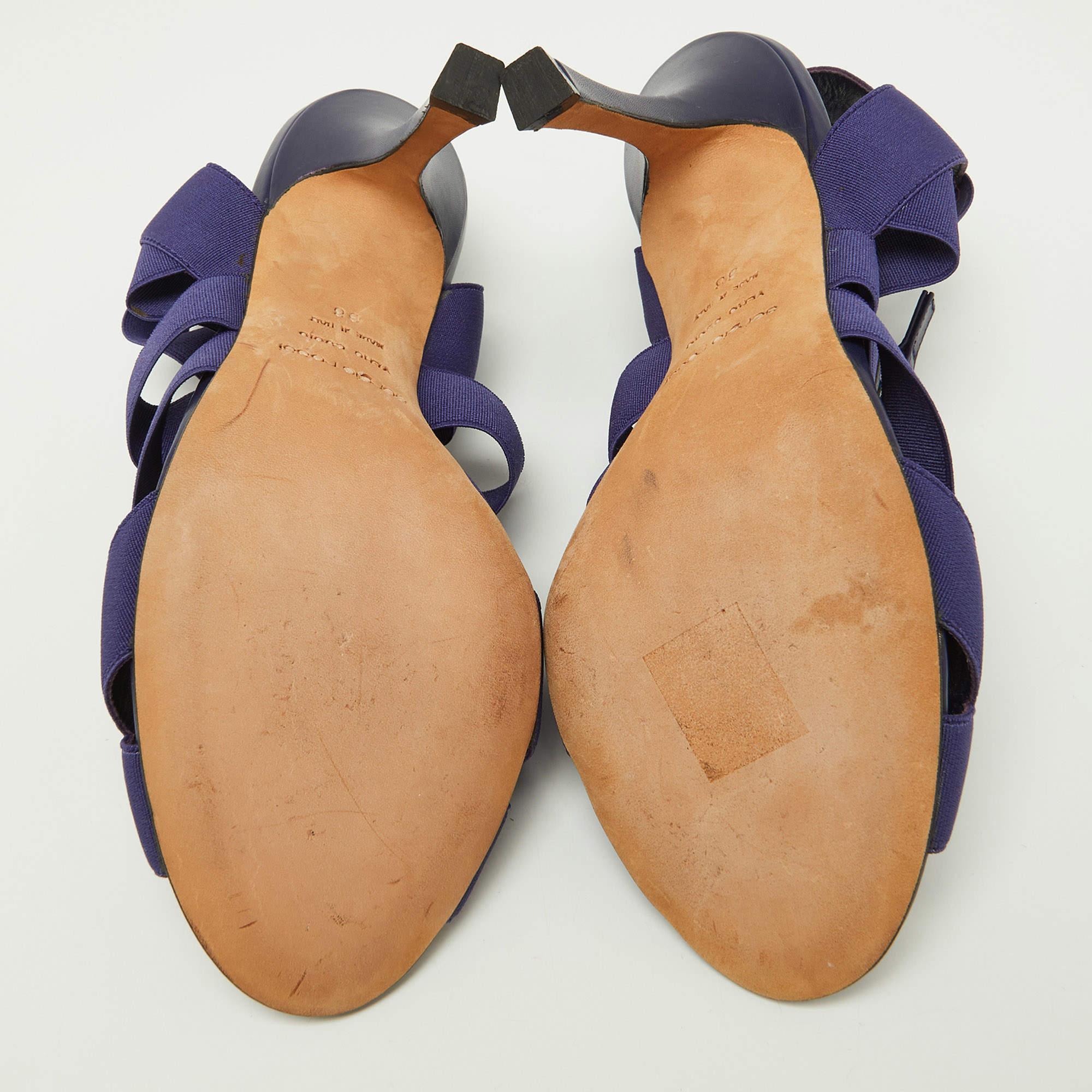Sergio Rossi Lila Elastic und Leder Riemchensandalen mit Slingback Größe 38 im Angebot 1