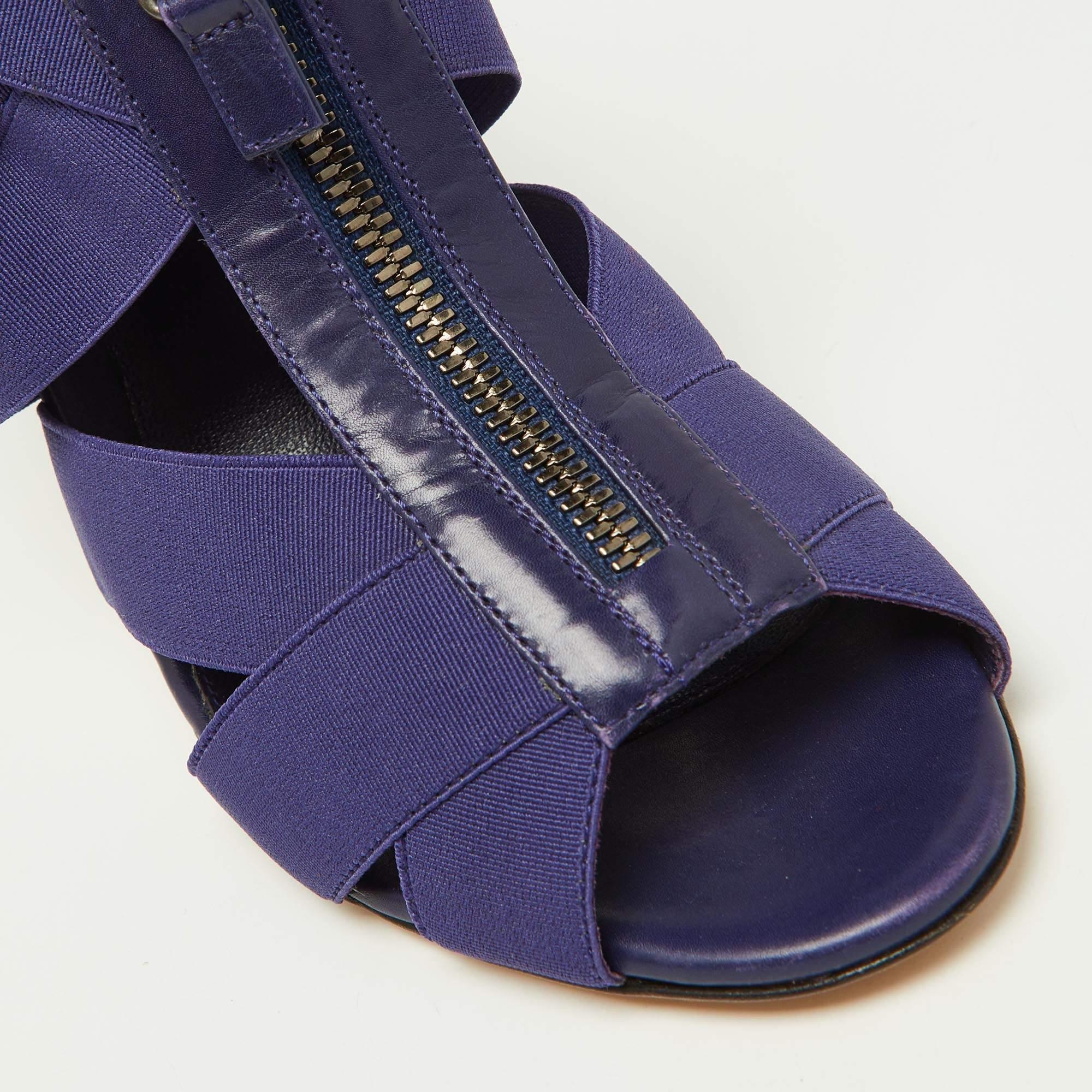 Sergio Rossi Lila Elastic und Leder Riemchensandalen mit Slingback Größe 38 im Angebot 2